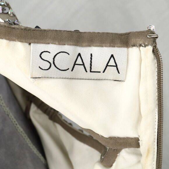 Scala Dress Womens 2 Silk Silver Sequins Off Shoulder FLAW Some sequins missing - Picture 3 of 16